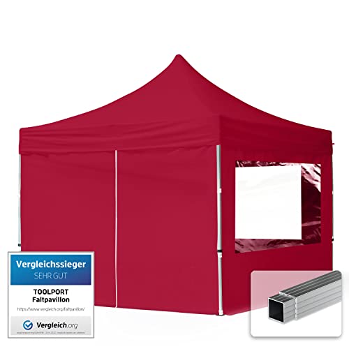 TOOLPORT Tente Pliante 3x3 m - 4 côtés Aluminium Barnum Chapiteau Pliant Tonnelle Stand Paddock Réception Abri PES300 Rouge