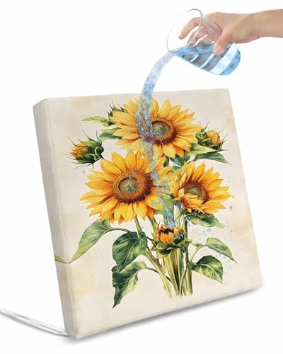 2 Pack Sunflower Waterproof Cushion Covers with Ties, Outdoor Patio Chaise Lounge Chair Seat Cushion Slip Covers Replacement(Only Cover) Retro Farm Floral Yellow Green Plant Leaf 22