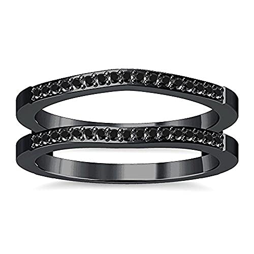 Round Cut Black Diamond Enhancer Engagement Wedding Ring 14K Black Gold Over 925 Sterling Silver Guard Wrap Jacket