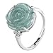 Produktbild Rose Blume Jade Ring für Frauen 925 Sterling Silber Einstellbare offene Jade Ringe, Schmuck Geschenk