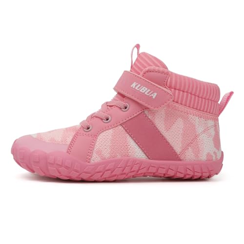 Image of KUBUA Kids High Top Barefoot Shoes Boys Girls Minimalist Zero Drop Sneakers | Wide Toe Box, Padded Collar for Ankle Support, Non-Slip, Hiking, Tennis, Walking, School, Wrestling, Gym, Little Kid, Big Kid