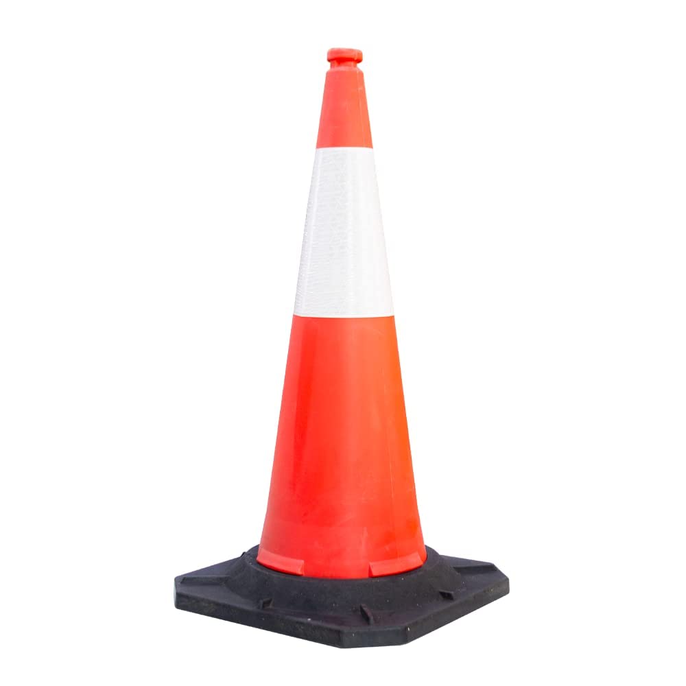 Berry Traffic Cone with PE Base - 100 CM | PPC Road Safety Reflective Traffic Cone | High Visibility Red Street Cone | Portable Wind Resistant Outdoor Cone with Black Base (1 Cone)