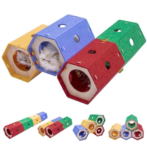 Image of Thickened Felt Cat Tunnel, DIY Modular Cat Hideaway Bed, Sturdy Rabbit Cave | Bunny Hideout Entertainment, Connect Together Kitten Cube, Washable Cozy Hole, Crinkly Scratching House for Indoor Cat, 1 Set