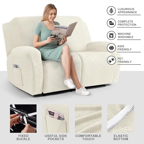 Image of Timeles Recliner Covers Recliner Loveseat Covers Reclining Couch Covers Sofa Slipcovers Stretch Soft Washable (Two-Seater, Cream)