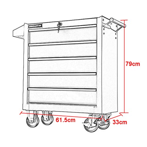 Wilk Werkstattwagen, Abnehmbare Werkzeugkiste 5 Fächer Abnehmbarer Metallorganisator mit Abschließbaren Schubladen für Garage und Lager – Bild 4