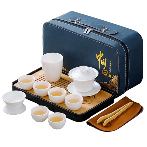 REOWONU Chinese Tea Set Traditional, Chinese Gongfu Tea Set for Adults, Gaiwan Tea Set with 6 Cups (Pure white 6cups)
