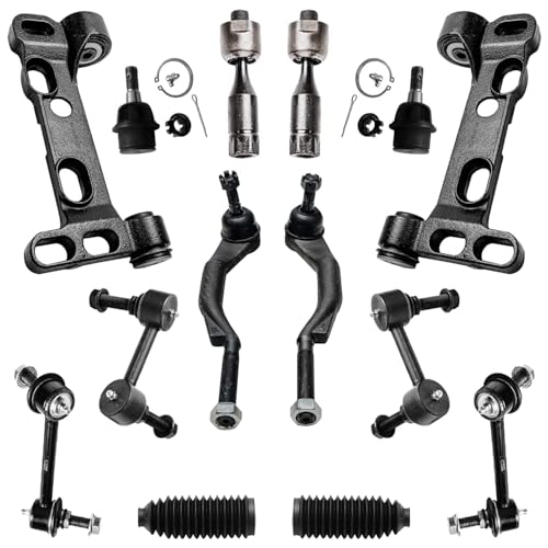 Image of Detroit Axle - Front Suspension Kit for 2002 2003 Trailblazer EXT Envoy XL Bravada 16mm Tie Rods Lower Control Arm Brackets Lower Ball Joints Boots Front & Rear Sway Bars Replacement