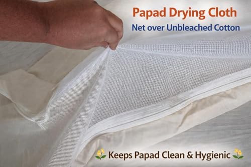Image of Foveros (Pack of 1) Cotton Drying Cloth with Net, Off White, 73 x 91 cm, Breathable, Washable, Reusable for Papad, Spices, Mangodi,Wadiyan,Millets, To dry Lemon & Mango for Pickle (Pack of 1)