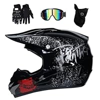 KIVEM Kids Motocross Helm - JMY-01 Roze/Rockstar Kinderhelm Elektrische Dirt Bike Motorhelm - Volwassen Full Face MTB Off Road Motorfiets ATV Crash Helm met Goggles Handschoenen Masker - S/M/L/XL, S