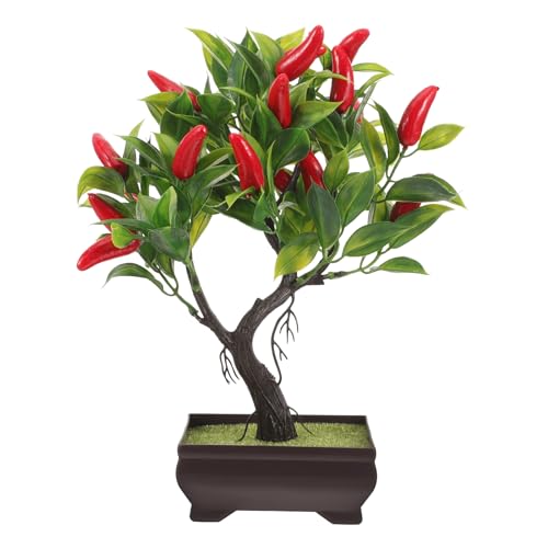 Cabilock indoor artificial potted plant faux chili tree decor decorate suite desktop fake bonsai desktop adornment pepper tree trinkets artificial flowers Fake trees decorations bonsai