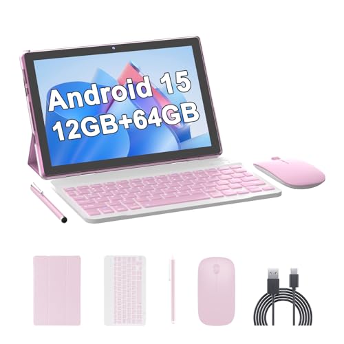 Image of 10 Inch Tablet Android Tablets 64GB 12GB RAM 10 inch Android Tablet Supports 1TB Expansion Dual Camera 6000mAh Long-lasting battery WiFi-6 Tableta 2 IN 1 Tablets with Bluetooth Mouse Case Stylus Keyboard