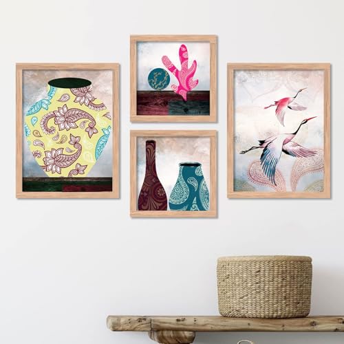 Image of kotart Paintings Set of 4 Framed Paintings for Wall Decoration, Bedroom - Framed Wall Painting for Living Room with Frame - Big Size Wall Paintings /Home Decoration Set of 4 (Art 9, Big (13x17 or 13x13 inch))