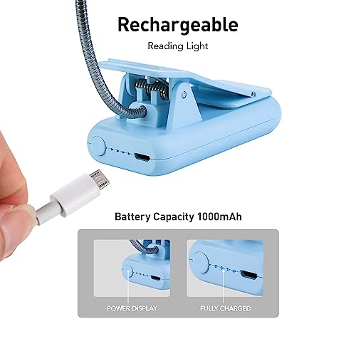 Image of VAVOFO Rechargeable Book Light for Reading in Bed Kids, 7 LED Reading Light with 9-Level Warm Cool White Daylight, Eye Care Lamp with Power Indicator for Bookworms (Light Blue)