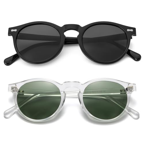 Image of Gleyemor Vintage Polarized Sunglasses for Men Round Sunglasses UV400 Protection Retro Hand-crafted Acetate Frame