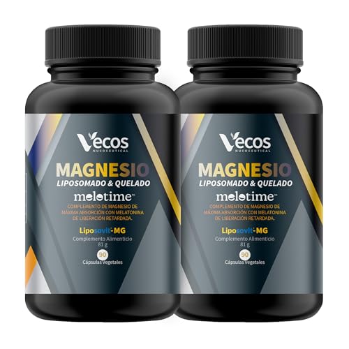 Magnesio Liposomado con Melatonina Retardada MELOTIME de Liberación Prolongada durante 8h que Mejora el Sueño y el Descanso y además Relaja los Músculos – 90 Cápsulas Veganas, Sin Gluten ni Azúcares