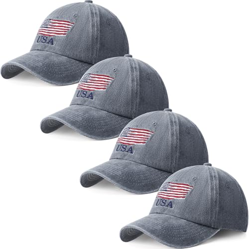 Image of Geyoga 4 Pack USA Flag Baseball Cap Washed