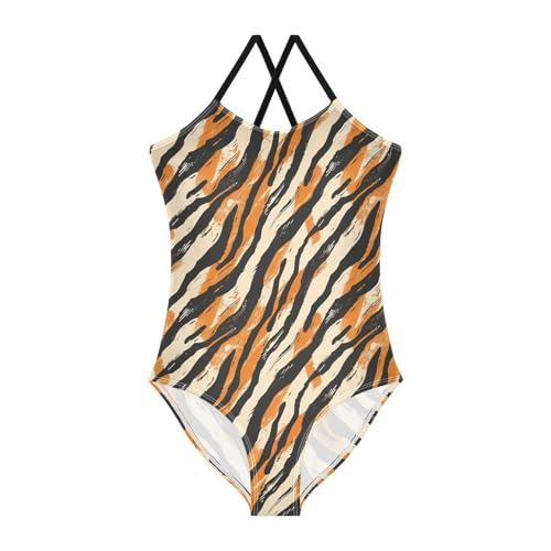 ALAZA Tiger Stripes Geometric Girl’s Swimsuits Bathing Suit One Piece Beach Swimwear