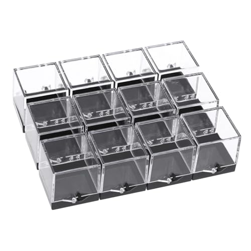PERSELOSO 12Pcs Transparent Mineral Specimen Display Box Durable Plastic Storage Container for Rock Collectibles Easy to Clean for Showcasing Crystals and Minerals