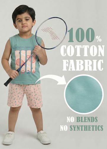 Image of Pure Cotton Sleeveless T-Shirt and Half Pant Set for Boys Kids| Kids boys tshirt and half pant set| Coordinated Set for Unisex kids| Roundneck Tees| Lightweight and Breathable