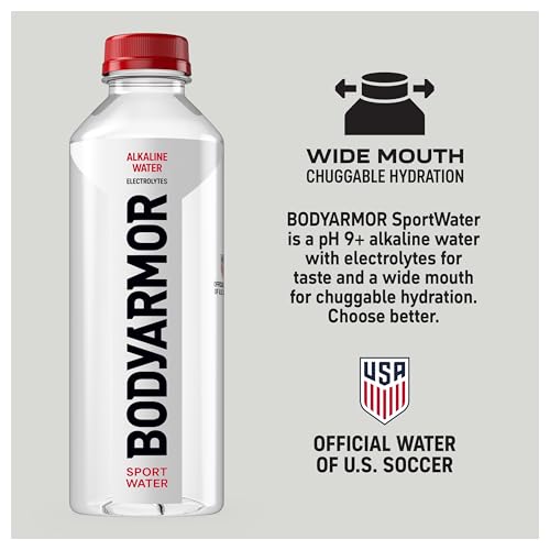 Image of BODYARMOR SportWater Alkaline Water, High Alkaline Bottled Water, pH 9+, 700mL (24 Pack), Refreshing Electrolyte Drink Pack, Wide Mouth Bottle