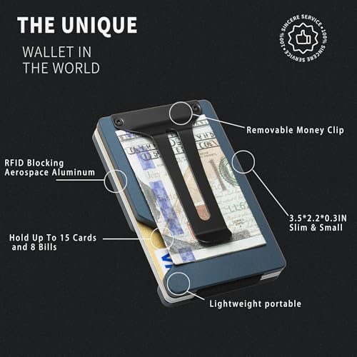 Image of Minimalist Wallet for Men, Slim Metal RFID Blocking Wallet Credit Card Holder Money Clip & Cash Strap, Scratch-Resistant Holds 15 Cards,Ideal Gift for Men | Matte Navy