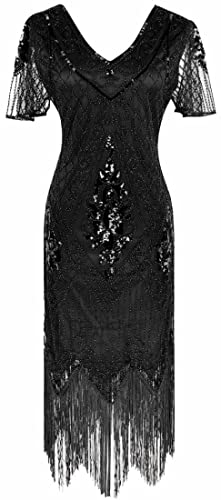 Image of Women 1920s Gatsby Vintage Sequin Flapper Fringe Party Plus Dress with 20s Accessories Set