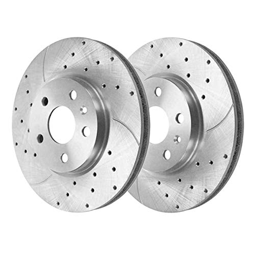 AutoShack PR65176DSZPR Front Drilled Slotted Brake Rotors Silver Pair of 2 Driver and Passenger Side Replacement for Chevrolet Equinox Impala Camaro Malibu Limited GMC Terrain Buick LaCrosse Regal FWD