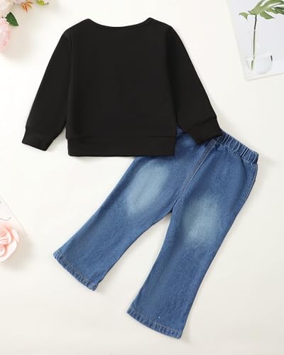 Image of Baby Toddler Girl Clothes Outfits Kids Sweatshirt Jeans Set Denim Pants Little Girls Clothes Toddler Outfit for Girls