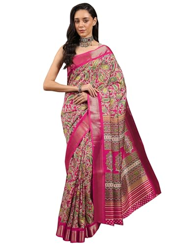 Image of Libas Printed Silk Blend Saree for Women With Unstitched Blouse Piece | Traditional Saree for Festive & Wedding