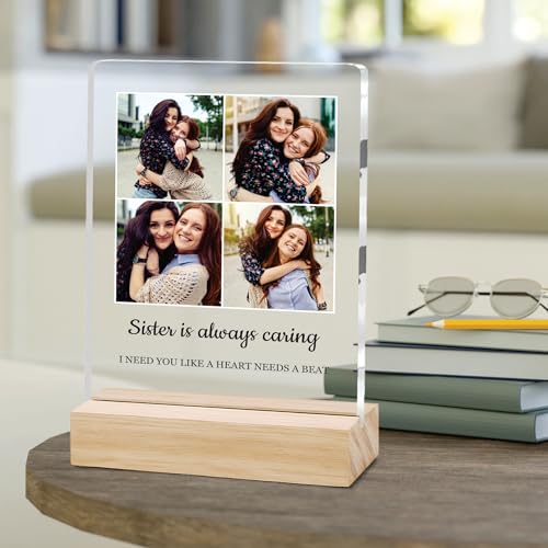 Image of Giftplease Customized Photo Frame with Text & Wooden Stand | Personalised Printed Photo Frame Gift for Sister | Birthday, Tabletop D cor | Customized Photo Gift (6x8 Inches) SIS 06