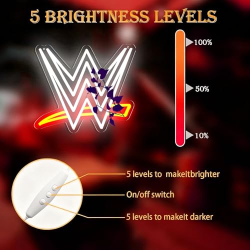 Image of Pugna Wrestling Themed LED Neon Signs Dimmable Wrestle Neon Lights Wall Decor for Leisure Venues, Boxing Gyms, Bars, Games, Competitions, Parties, Gifts Art for Fans- 15.7 x 13.5 IN-USB Powered-Acrylic.