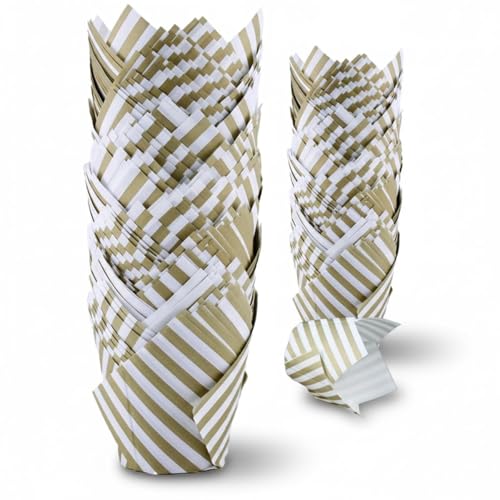 Image of 200 Pieces Tulip Cupcake Muffin Liners Greaseproof Paper Baking Cups Cupcake Wrappers for Birthday Wedding Party Baby Showers Catering Restaurants(Stripe White)