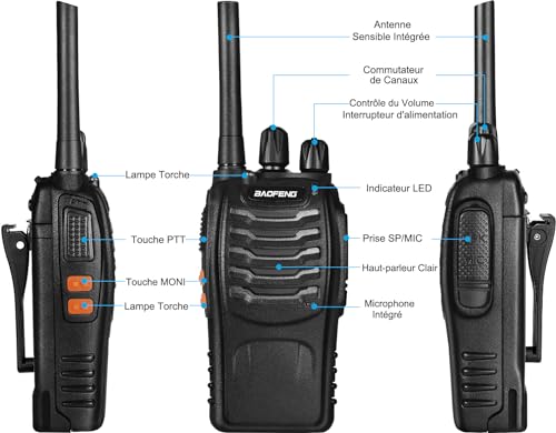 Baofeng Walkie Talkies Zwei-Wege-Funkgeräte PMR446 Radio Professionelle 16 Kanäle Gegensprechanlage Funkempfänger Sende- und Empfangsgerät,Inklusive Akku, Headset und USB-Ladestation(4 Stück) – Bild 4