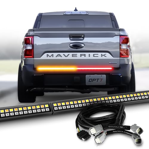 OPT7 Plug'n'Play Bundle for 2022-2024 Maverick 2.0L EcoBoost w/o Blind Spot Monitor (Not for 2.5L Hybrid) – 48" Redline Parlux Double Row LED Tailgate Light Bar w/Amber Turn + Easy Connect Harness