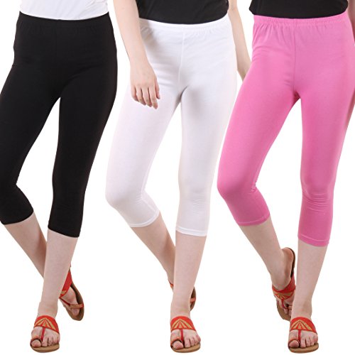 Image of DIAZ Women's Super Combed Cotton Elastane Stretch Slim Fit Printed Capri -Pack of 3