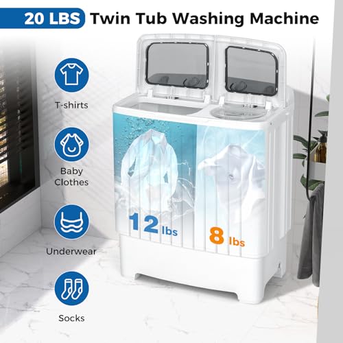 image for COSTWAY Portable Washing Machine, Twin Tub 20 Lbs Capacity, Washer(12 