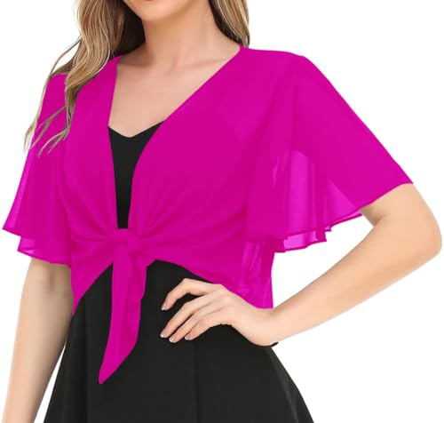 Image of Women's Solid Puff Sleeve Kimono Short Cardigan Loose Cover Up Casual Blouse Top Chiffon