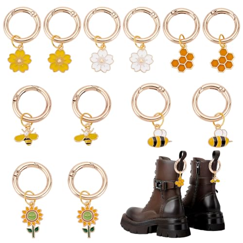 PH PandaHall 12pcs 6 styles Breloques de Chaussures en Émail 44~53mm Pendentifs de Botte D'Abeilles en Fleur Breloques de Chaussures Florales avec Anneaux à...