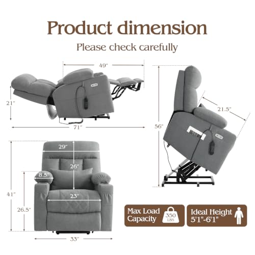 Image of Triple Motor Power Lift Recliner Chair for Elderly, Adjustable Headrest