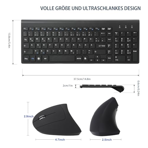 2,4 GHz Kabellose Vertikale Ergonomische Maus und Tastatur Combo Ultradünne tragbare Größe für PC Desktop Computer Laptop Mac Tablet (Left-Handed) – Bild 6