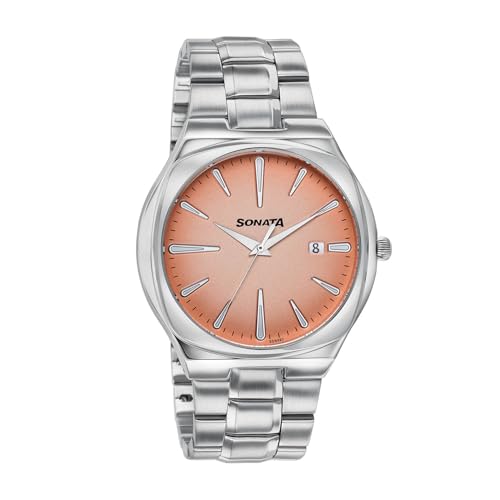 Image of Sonata Festive 2.0 Quartz Analog with Pink Dial Silver Sheet Metal Strap Watch for Men - 77194SM02