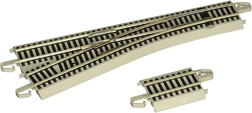 Bachmann Trains - E-Z COMMAND DCC EQUIPPED #4 TURNOUT – LEFT - NICKEL SILVER E-Z TRACK With Grey Roadbed - HO Scale