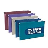25 Blue Summit Supplies Colored Hanging File Folders Legal Size, Assorted Jewel Tone Colors, Legal Size Hanging File Folders for Filing Cabinet with Plastic Tabs and Inserts, Durable 11pt Paper