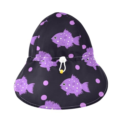 KLL Toddler Baby Beach Hats Boys Bucket Hats Baby Girls' UPF 50 Large Brim Traveling Camping Hat Puffer Fish Lavender Polka Dot Pattern3