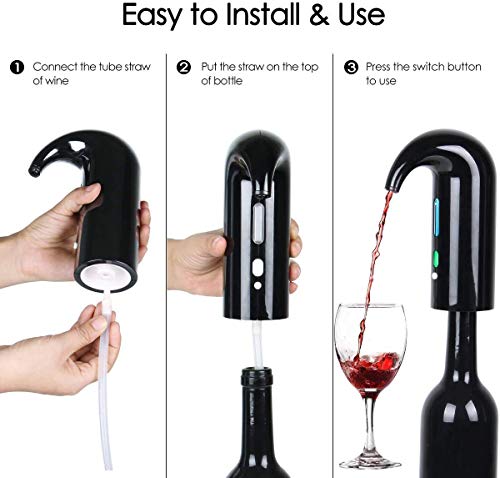 HEYPORK Electric Wine Aerator Decanter,Automatic Wine Dispenser,Filter Aeration Pourer Spout for bottle,Red and White Wine Accessories for Wine Enthusiast,With Vacuum wine stopper (Lucky Black)