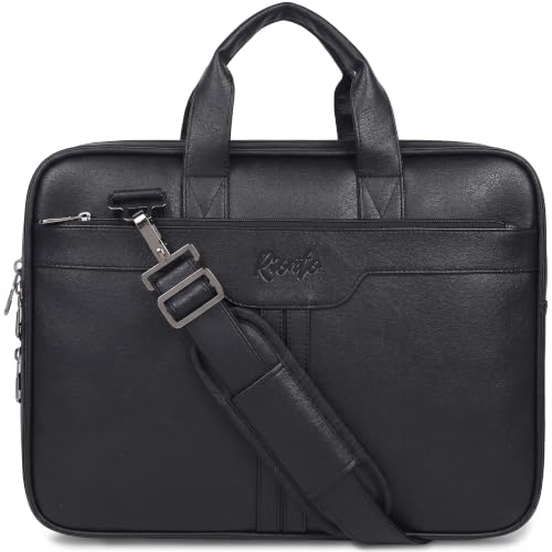 Image of RIONTO Elite Vegan Leather Laptop Bags for Men Office Use | Upto 15.6 inch | Expandable Bottom | Mobile & Pen Compartment with Multiple Organizers | Professional Office Bag for Man & Women - Black