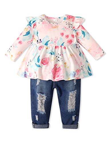Girls Clothes Outfits Cute Baby Girl Floral Long Sleeve Pant Set Flower Ruffle Top 4-5 T
