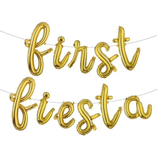 Image of First Fiesta Birthday Decorations Mexican 1st Birthday Party Supplies Multicolor First Fiesta Balloons Mexican Uno Cactus Banner for Cinco De Mayo Taco Bout Uno Party Decor (L FIRST FIESTA Gold)