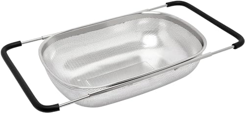 Image of Onrpix Multipurpose Stainless Steel Colander Basket for Washing Rice, Fruits, Vegetables, Grains, Strainer Drainer Bowl with Handle, The Kitchen Bowl (Square)