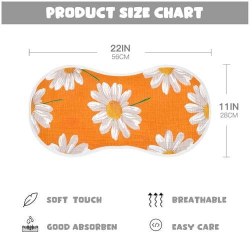 Baby Burp Cloths, Soft Absorbent Burping Cloths for Babies, Cotton Milk Spit Up Rags, Large Size for Newborns, Baby Boys and Girls (White Daisies Orange)4